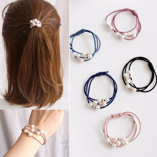Women Girls Pearl Hair Band Ring Rope Rubber Band Ponytail Holder Headpiece Hot